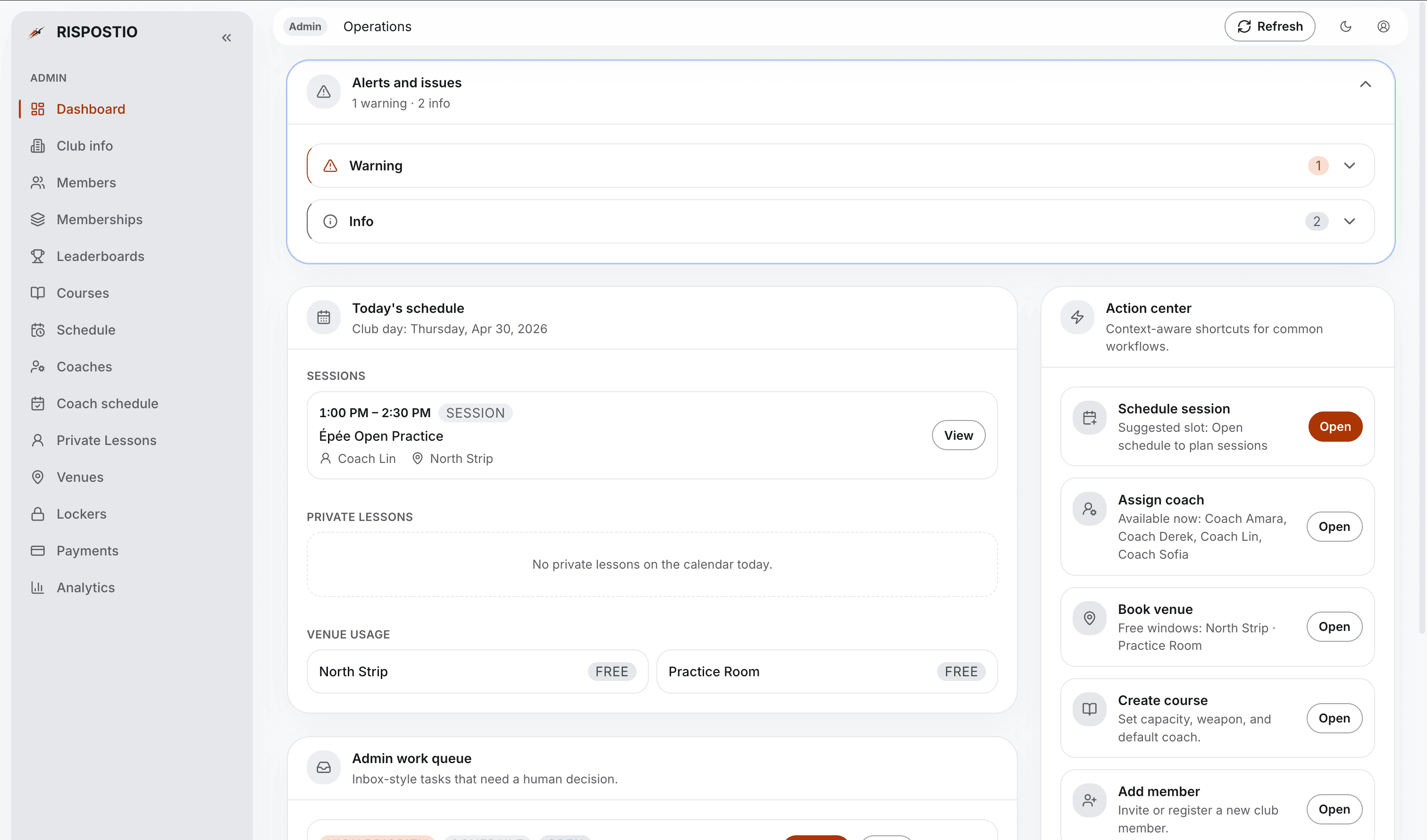 Ripostio admin dashboard overview
