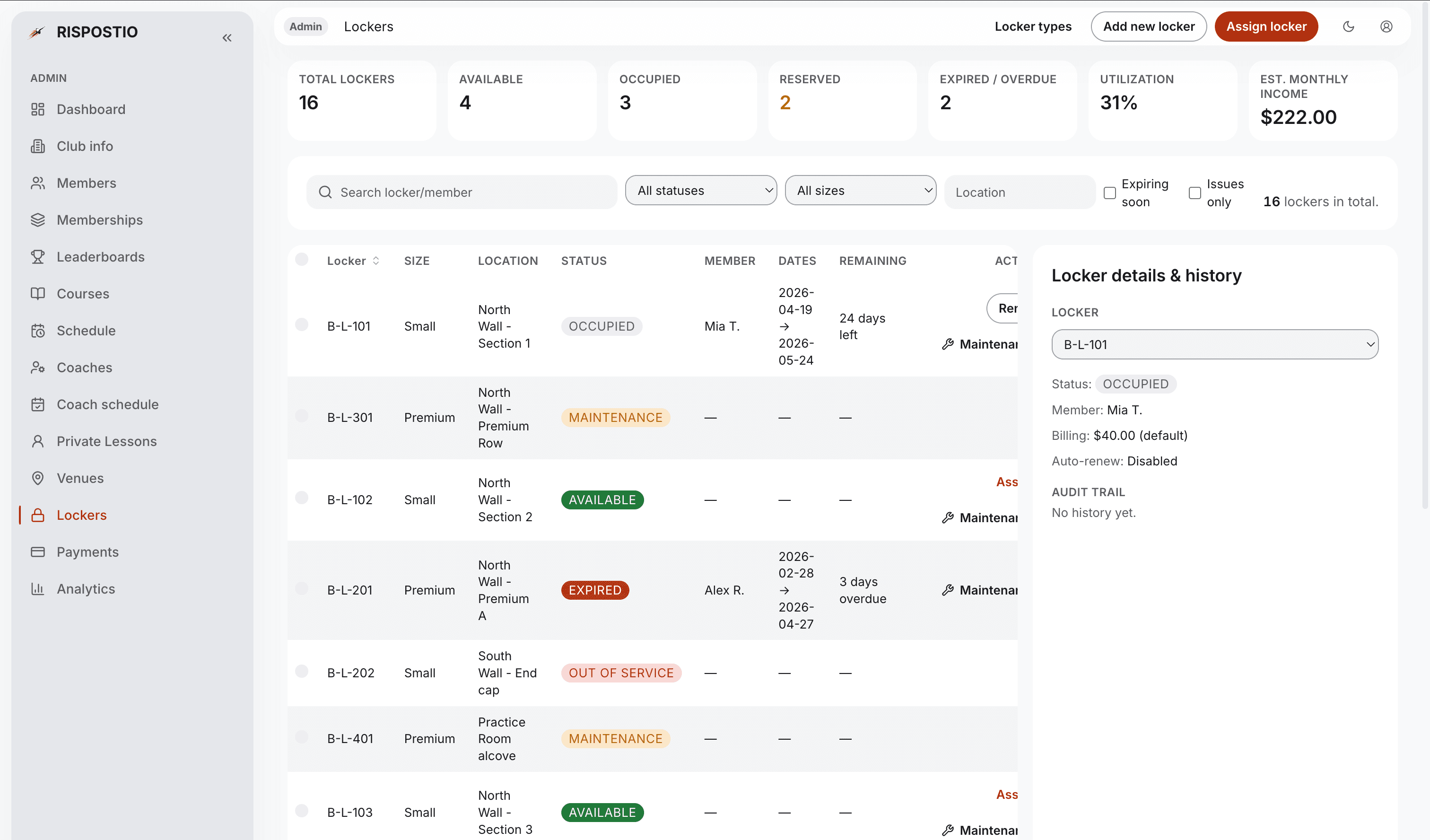 Ripostio admin locker operations
